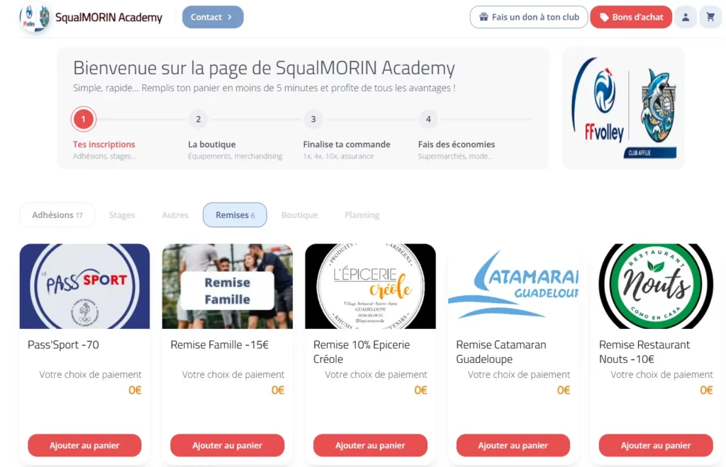 Aperçu de la boutique en ligne SqualMORIN Academy : étapes d'inscription et remises partenaires disponibles